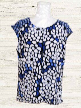 Worthington size PXL womens top blouse white n blue sleeveless